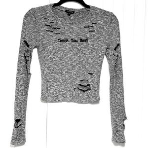 Fashion Nova Thank You, Next Distressed Gray Sweater - Sz S